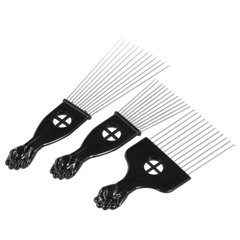 3Pcs Inserted Pick Comb for Curly Afro Hair Metal Afro Hairbrush Flat Wide Teeth Hair Brush Massage Hairdressing Styling Tool
