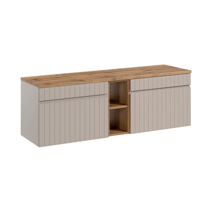 Double vanity unit with countertop basin + 1 cabinet - 140 cm - Emblematic Cashmere