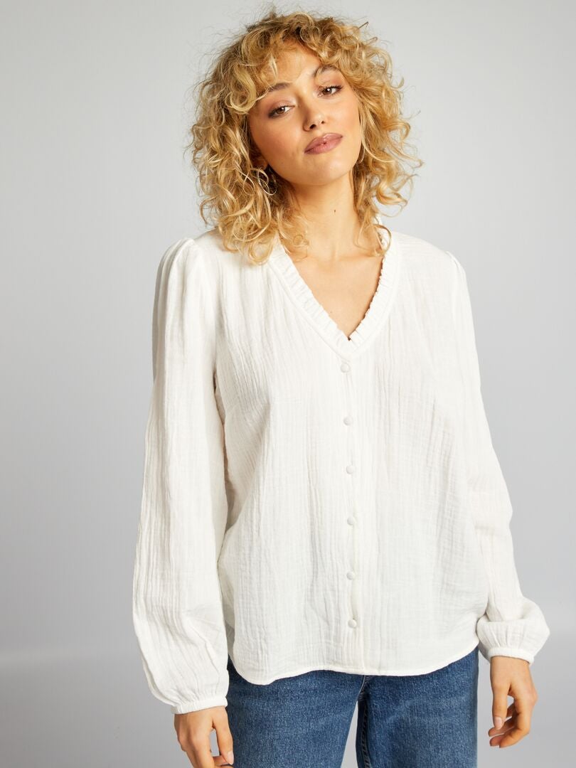 Blusa de gasa de algodón - BLANCA