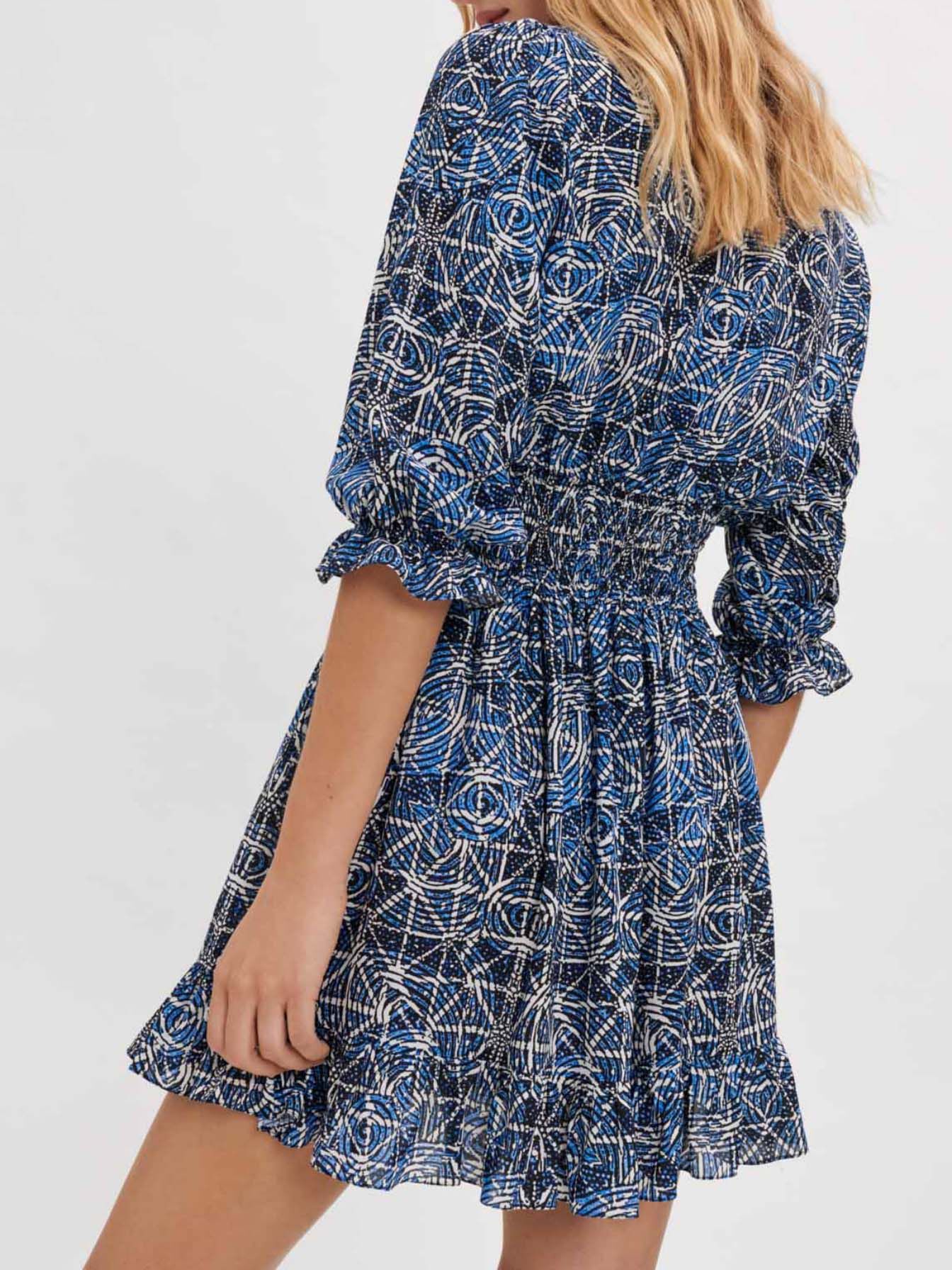 Kuvioitu viskoosirypytetty mekko - Indigo