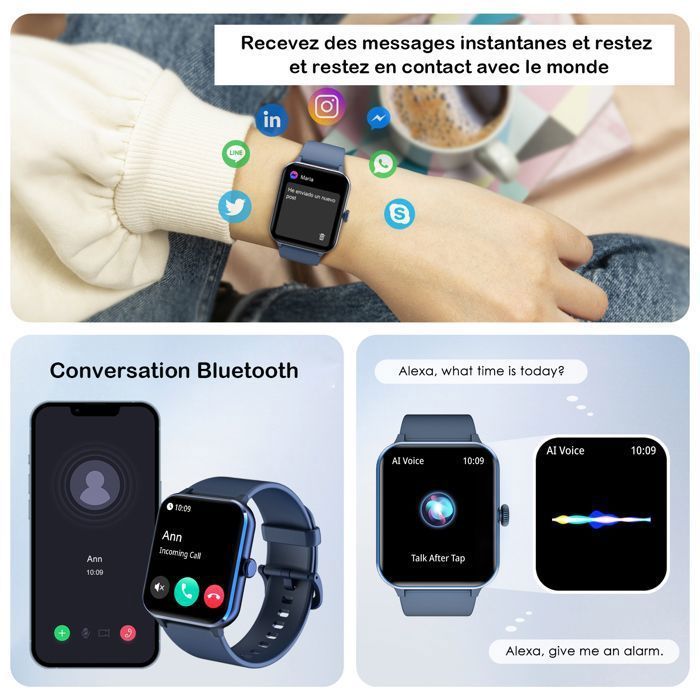 Smartwatch Blackview da uomo con chiamate Bluetooth, schermo HD da 1,85