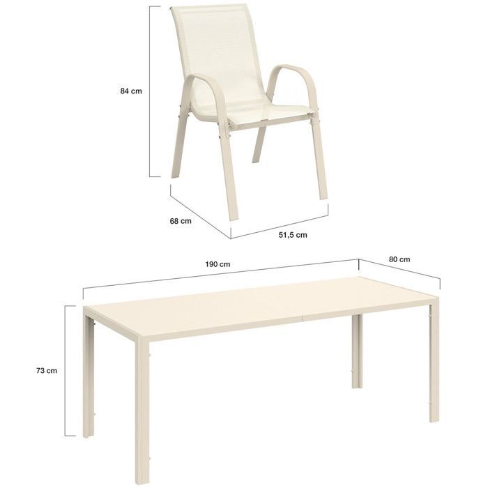 Conjunto de muebles de jardín IDMARKET MADRID: mesa de 190 cm y 8 sillas apilables, color beige.