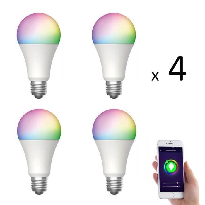 (Confezione da 4) Lampadina LED intelligente KYF - 8,5 W - Attacco E27 - 800 lm - RGB - Wi-Fi