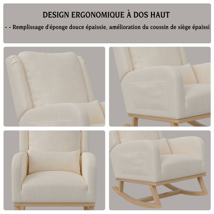 Fauteuil à bascule - SOMUBI - Rocking Chair - Beige - Poches latérales - Confortable