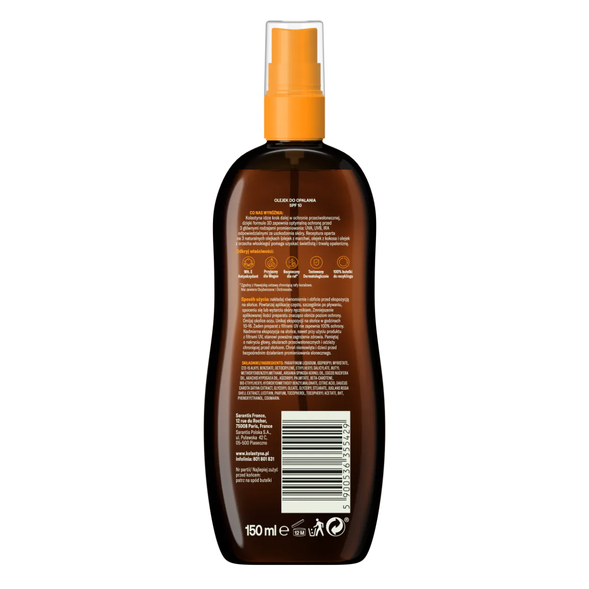 Kolastyna Sun SPF10 - Olejek do opalania 150 ml