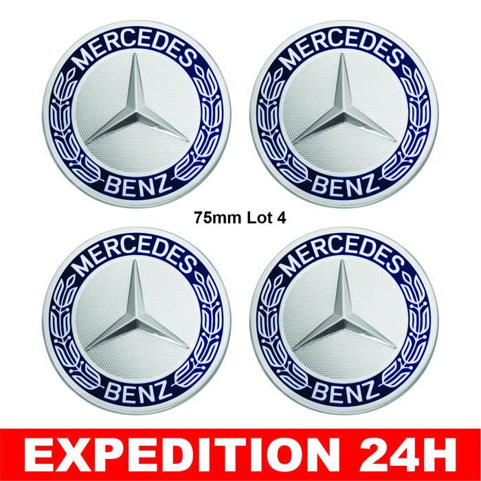 4 emblemas para tapas centrales de ruedas Mercedes Benz de 75 mm en color azul medianoche