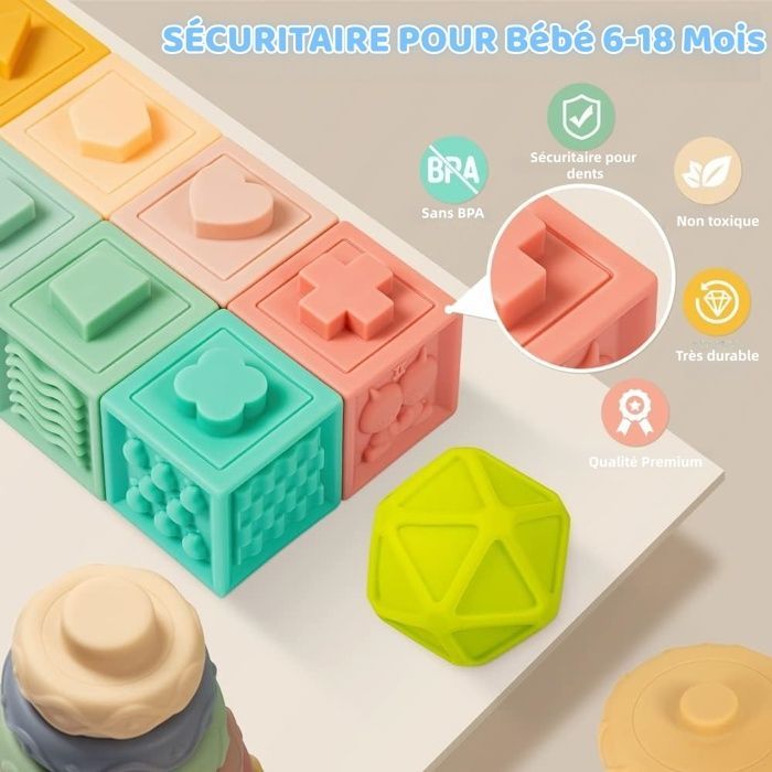 Giocattoli Montessori per neonati - Palla sensoriale - Cubo attività morbido - Regalo per neonati - Giocattoli educativi per lo sviluppo a 6, 9, 12 e 18 mesi
