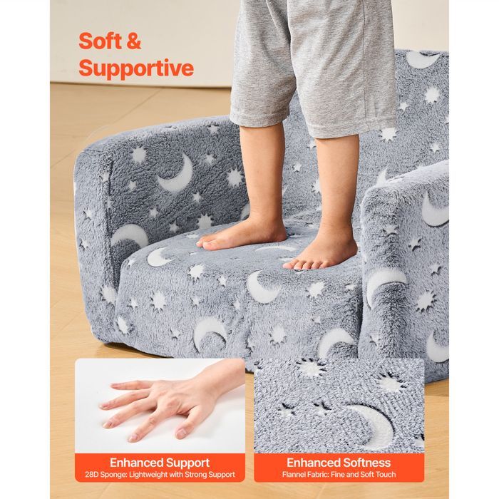 Sofá convertible 2 en 1 para niños - Duoku - Chaise longue plegable y cómoda - Luminoso - con reposabrazos - Gris