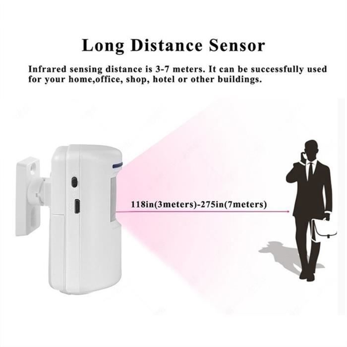 Wireless Doorbell Chime with PIR Motion Sensor for Home, Shop, Store (White)