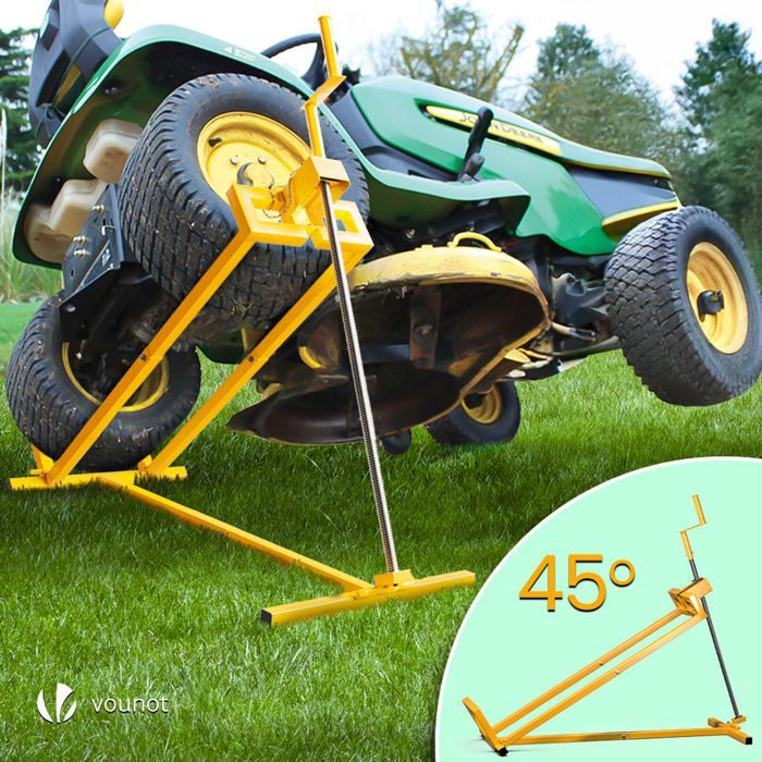 Gato elevador para tractor cortacésped VOUNOT® de 400 kg máx. - telescópico de 78 a 98 cm de largo - altura de hasta 60 cm - amarillo