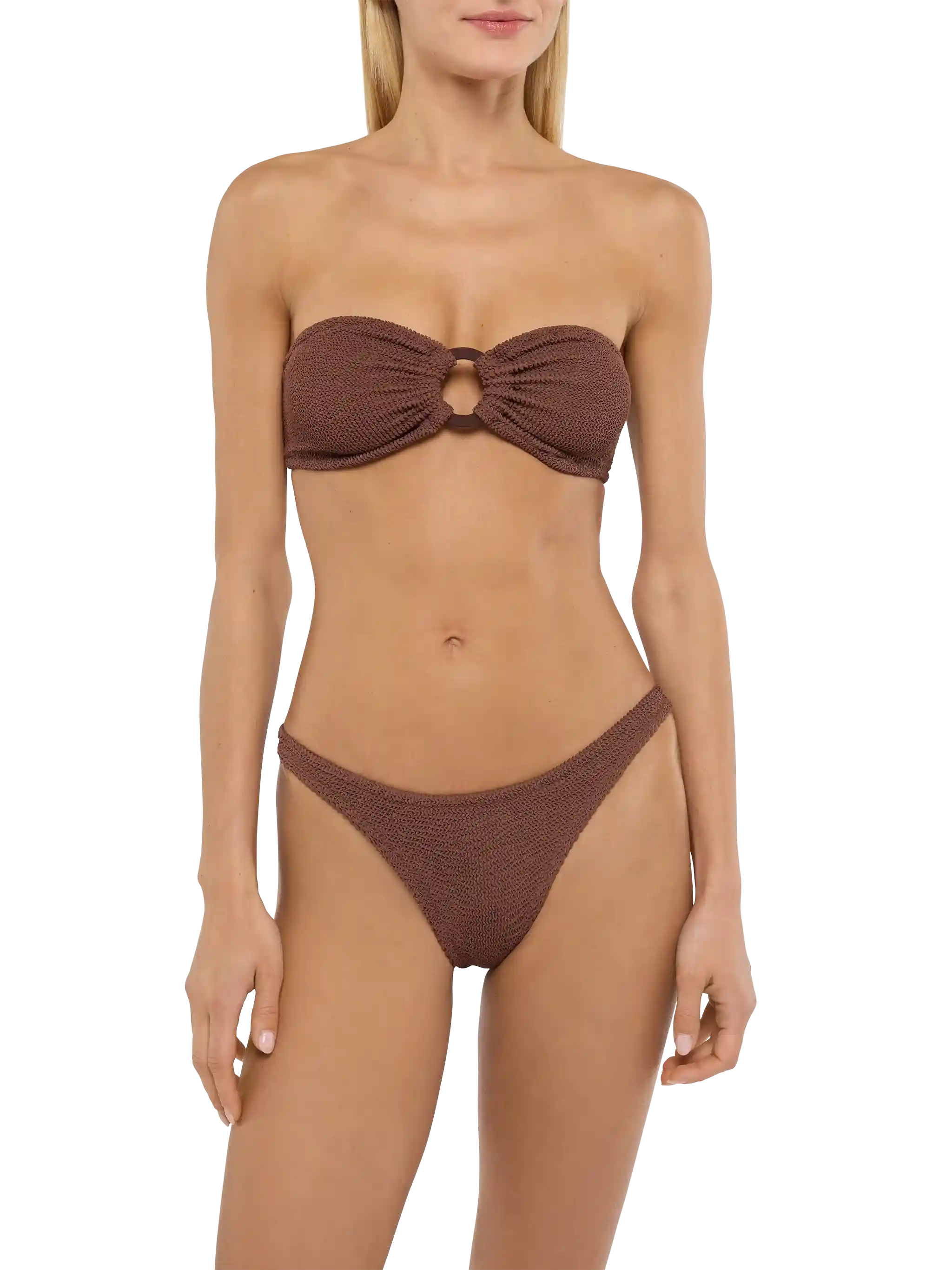 Top de bikini bandeau arrugado marrón Yulia - Braguita de baño Naomi