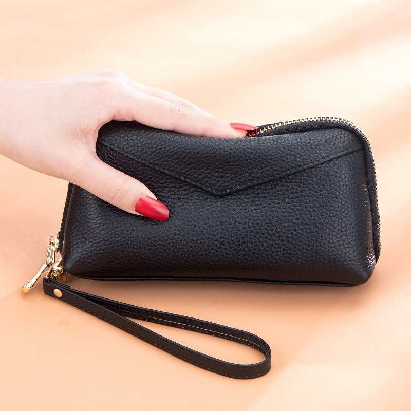 Portafogli da donna in vera pelle, borse lunghe alla moda con cerniera, custodia per telefono di lusso, classici Monederos Para Mujer, nuovo arrivo