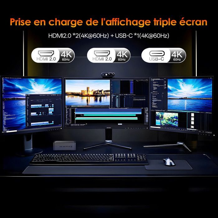 Mini PC -MiniHyper- AMD Ryzen 7 5825U(8C/16T, jusqu'à 4,5 GHz) AMD Radeon Graphics - 16Go RAM DDR4 - 512Go SSD, WiFi 6E ,BT5.2