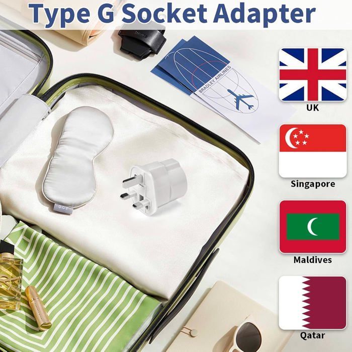 Set adaptor priză Marea Britanie, 3 piese, adaptor de călătorie Franța-Marea Britanie, adaptor tip G, adaptor priză Marea Britanie-Franța