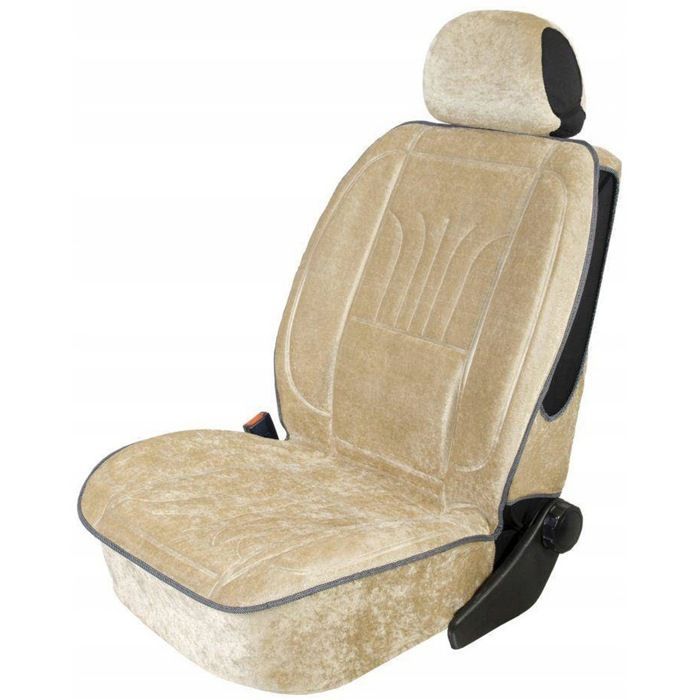 Konturierter Sitzbezug – Beige – Inklusive Kopfstütze – Lendenwirbelstütze – Rutschfest – 3–4 cm Polyurethanschaum