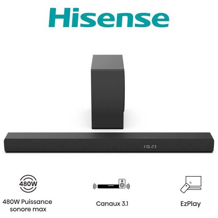 Soundbar - HISENSE - Subwoofer wireless - Bluetooth - 3.1 canali - Max 480 W