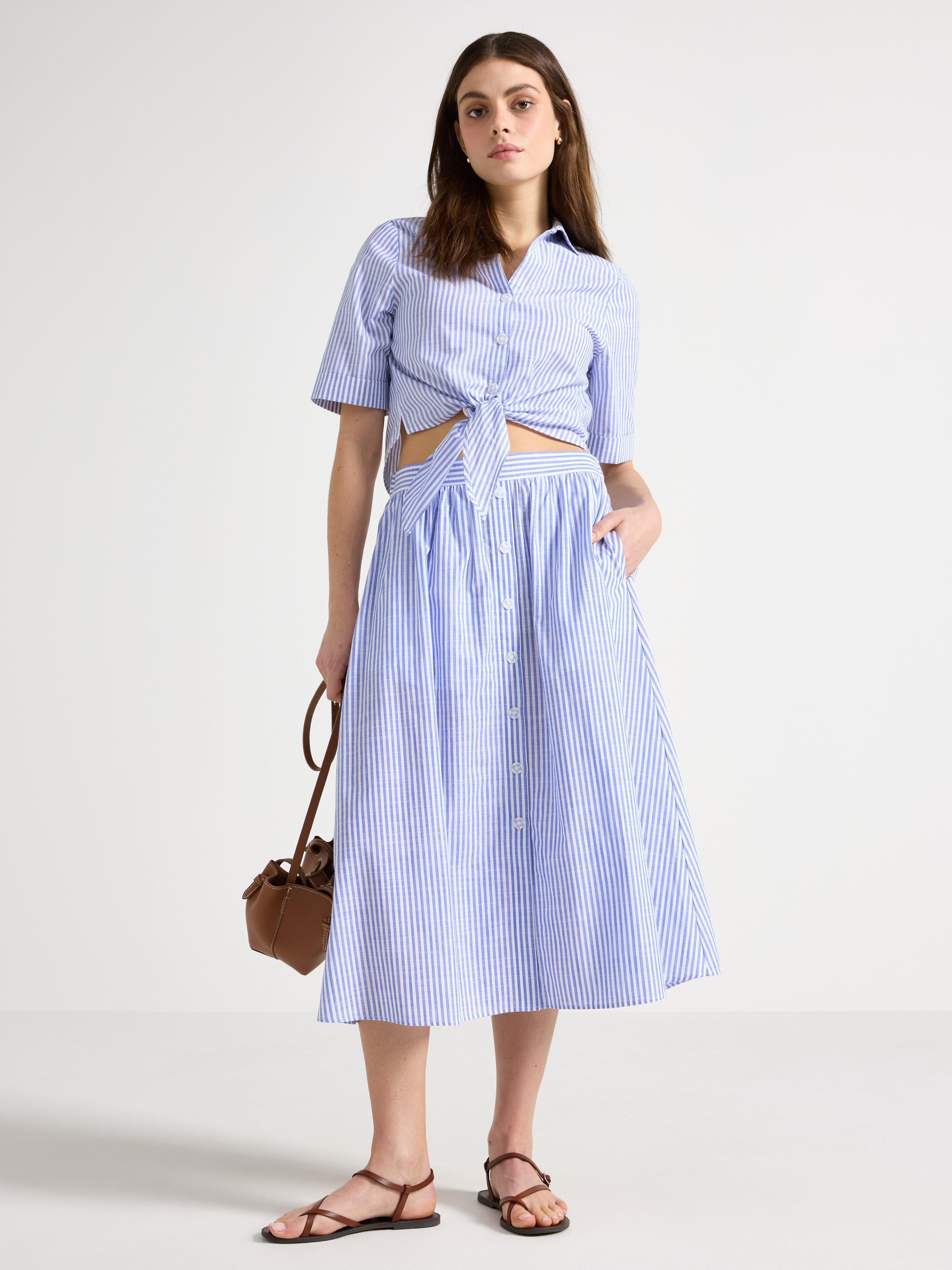 Falda midi azul intenso