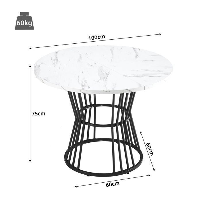 Ensemble table à Manger 5 Pièces - Set de Table et Chaises - Table Ronde Marbre 100cm + 4 Chaises Velours Gris - Moderne et Élégant