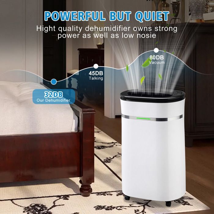 Deshumidificador de aire de 20 l/día, ultra silencioso para dormitorios, control automático, indicador de humedad, temporizador de 24 horas.