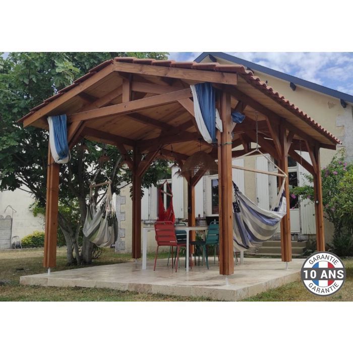 Carport Bois Douglas Français 32 m² – 2 pentes – 6 poteaux – Abri véhicule extérieur – Garantie 10 ans