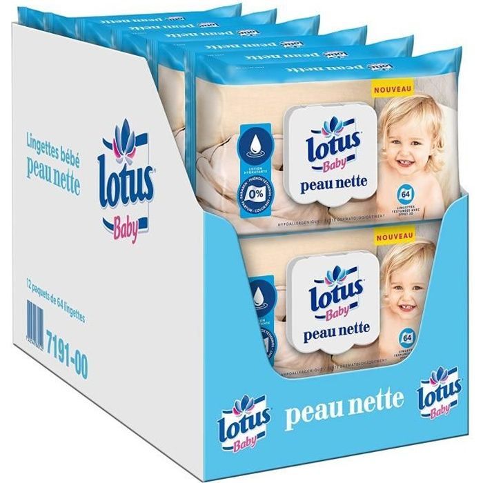 lotus Baby 7322540860122 - COMMUTATEUR KVM - Peau Nette - Lingette bébé - 12 paquets de 64 lingettes