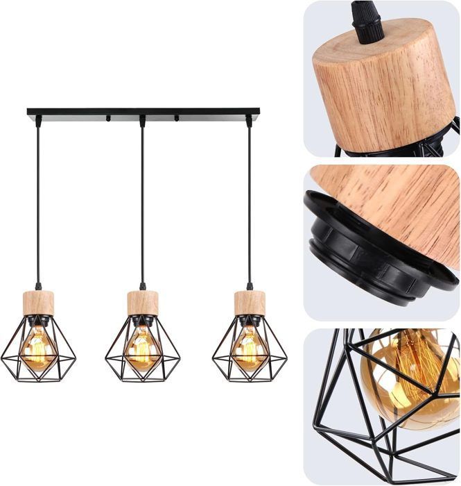 IDEGU Lustre Vintage Salon Noir Lampe Suspension Industrielle Retro en Cage Métal pour Chambre Cuisine