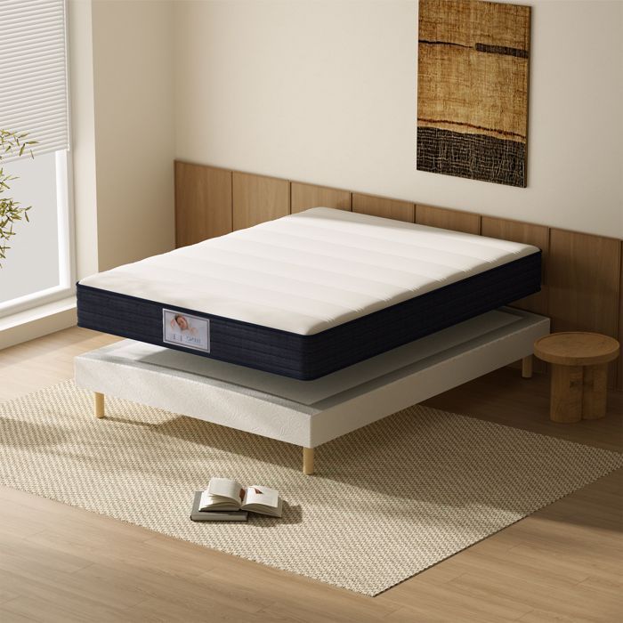 Conjunto de colchón de muelles y base tapizada TEENO de 140 x 190 cm, grosor del colchón: 22 cm.