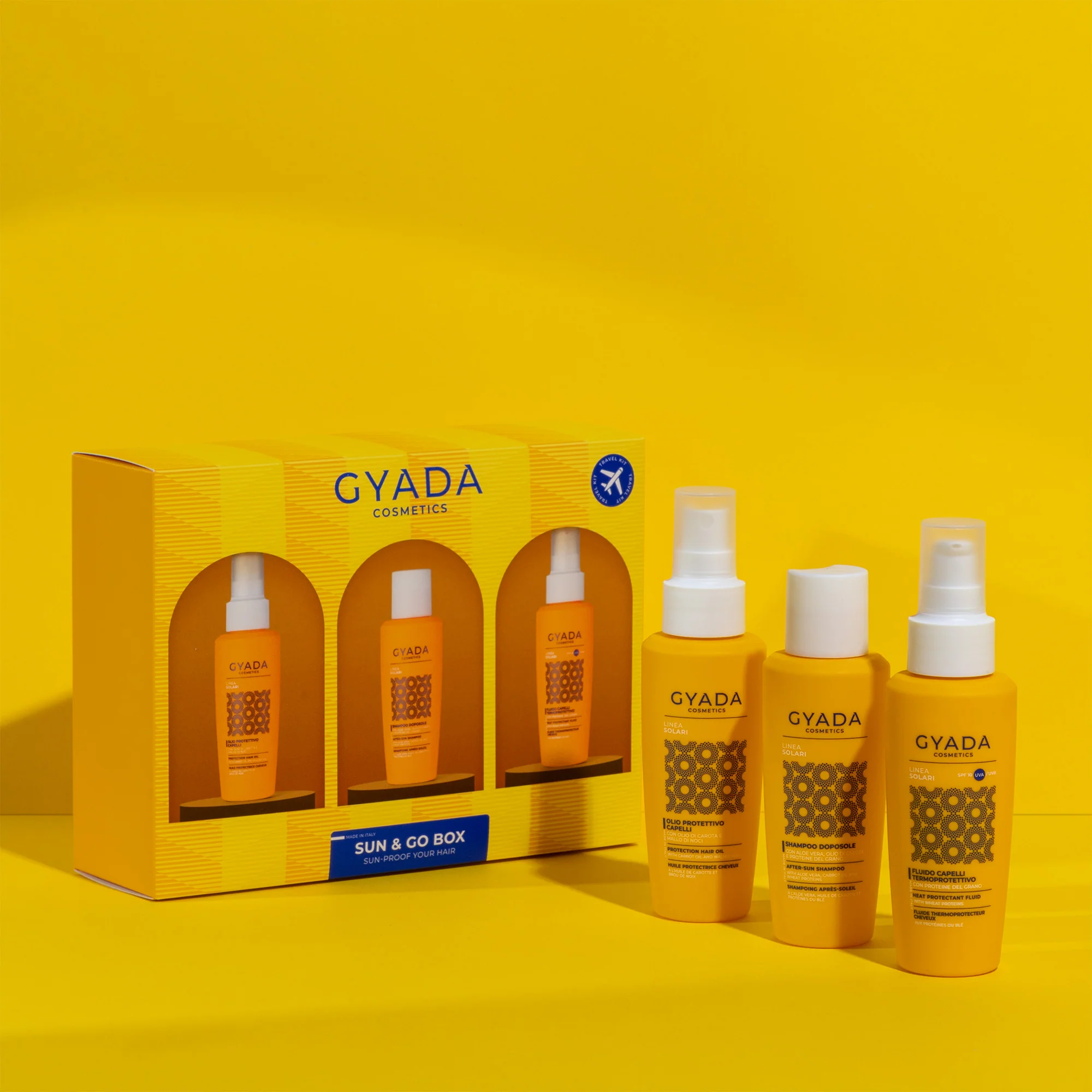 Solari Sun & Go Box - Cofanetti per Capelli, Trattamento Protezione Solare Capelli , Olio Capelli, Crema Capelli Styling & Finish, Shampoo Protezione Solare
