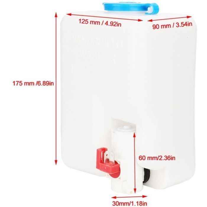 Kit universal para limpiaparabrisas - PZCC - Bomba de limpieza de 12 V - Depósito de 1,8 L - Fácil instalación - Tubo de goma