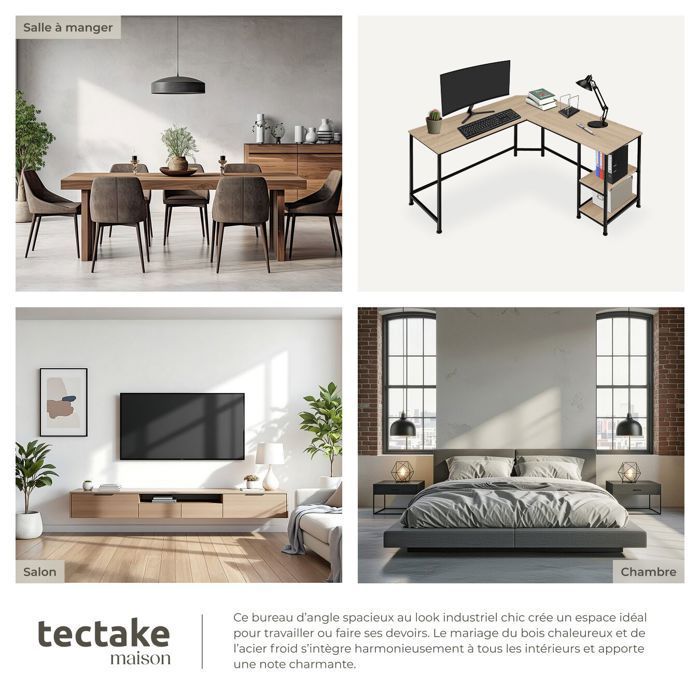 Desk - TECTAKE - HAMILTON L-shaped desk with 2 compartments 138 x 138 x 75.5 cm - Light wood