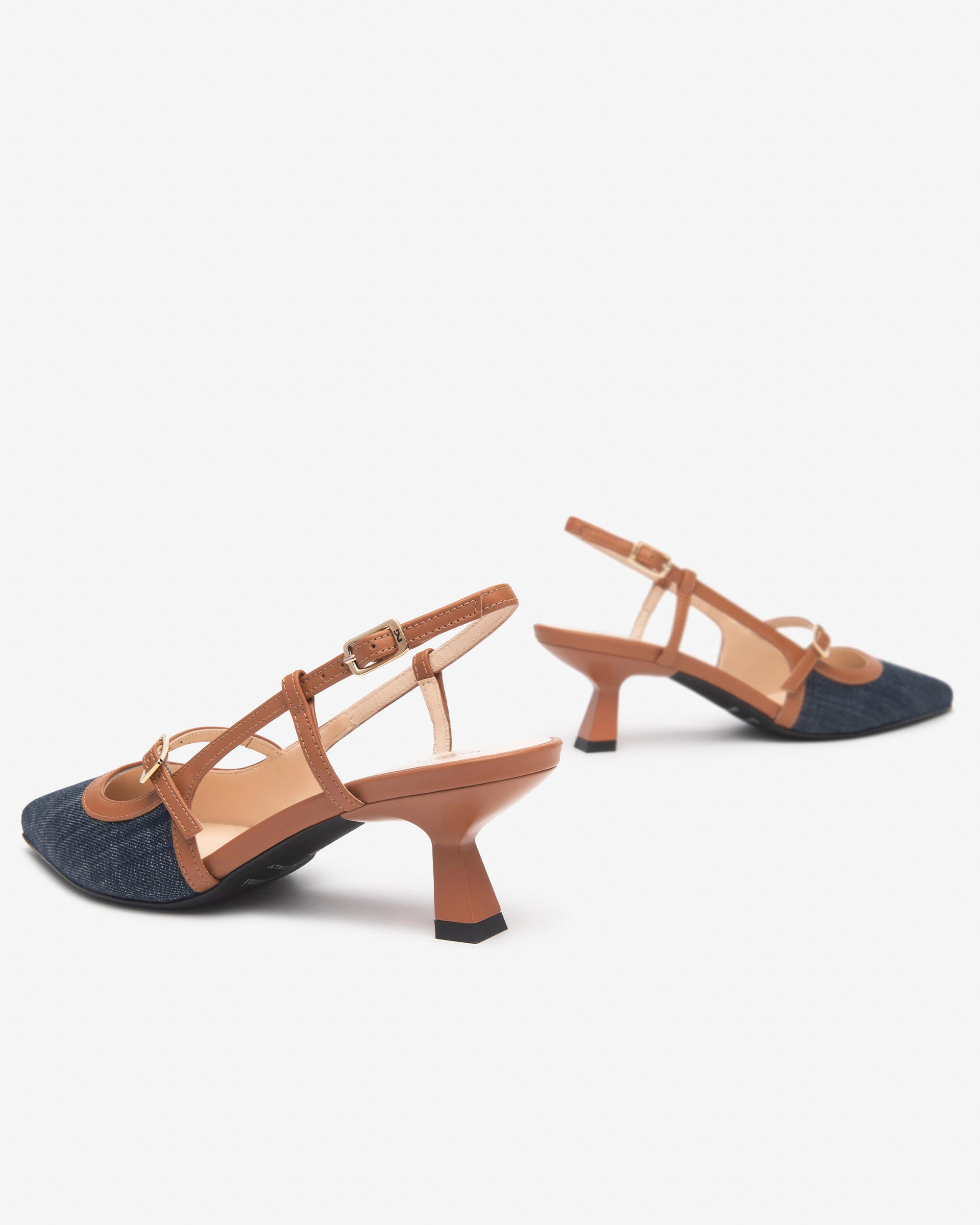 Damen-Slingback aus Leder und Stoff