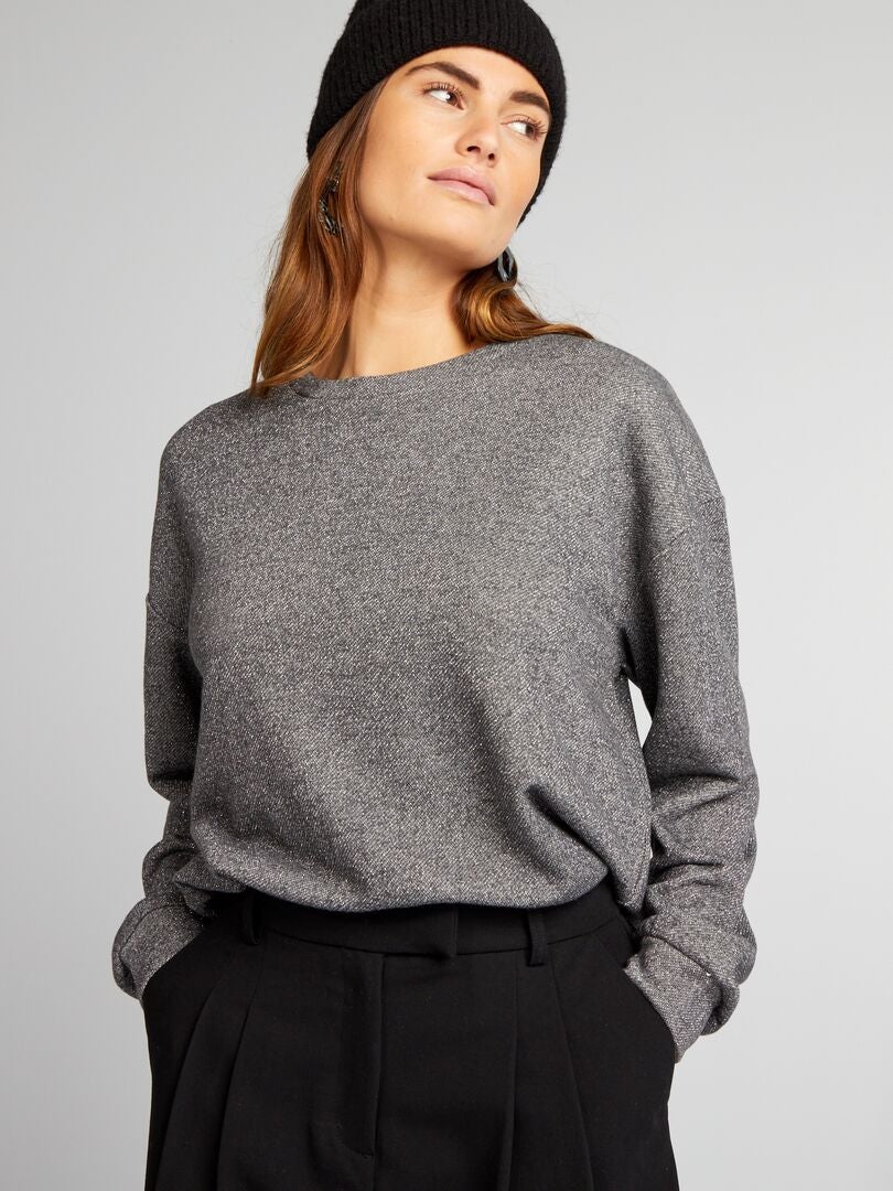 Sweatshirt met ronde hals en pailletten - ZWART