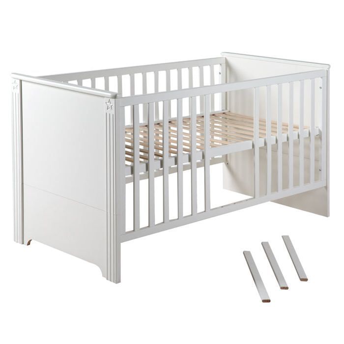 ROBA Lit Bébé Évolutif Maxi Réglable en Hauteur - 70x140 cm - Bois Blanc