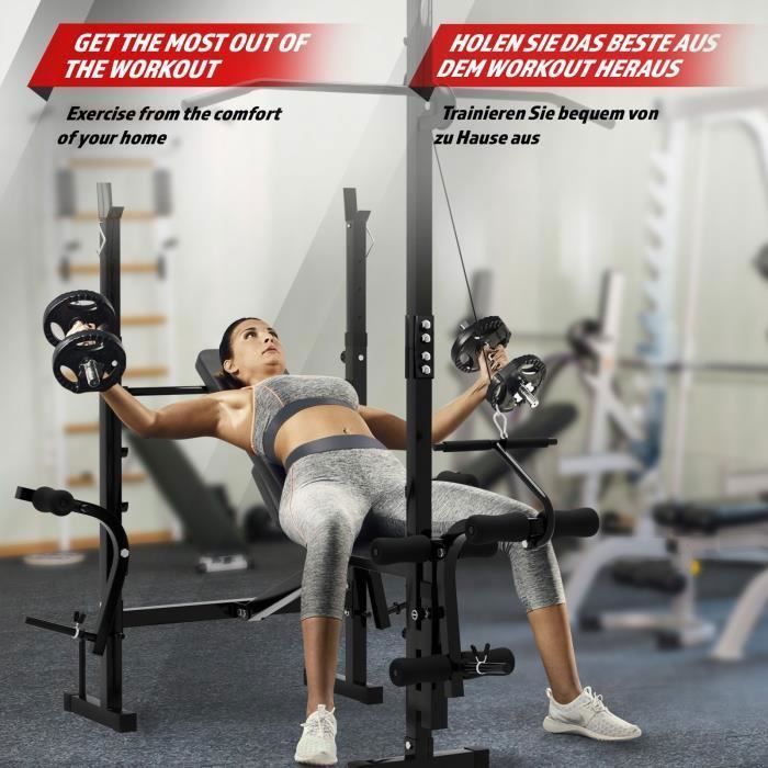 Physionics® Complete Weight Bench - Leg Extension, Butterfly, Preacher Curl, Pulley, Adjustable - Multifunctional Station
