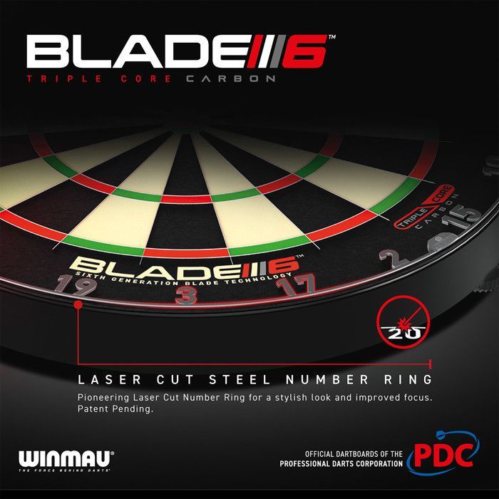 Alvo de dardos - WINMAU - Blade 6 Triple Core - Sisal reforçado - Superfície de jogo sem emendas - Tecnologia avançada