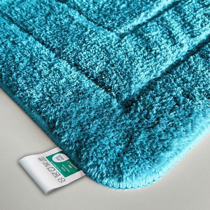 Alfombrilla de baño rectangular Atlantis con base antideslizante, color turquesa, 60 x 100 cm