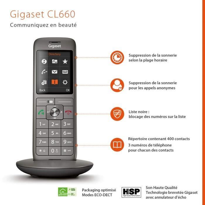 Teléfono fijo inalámbrico GIGASET CL 660 Duo Antracita - Pantalla a color retroiluminada - Agenda telefónica con 400 contactos