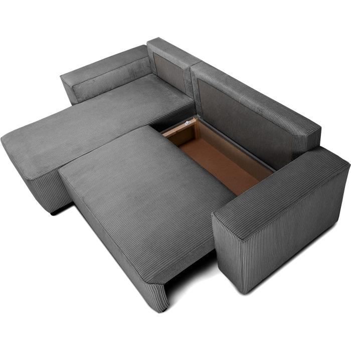 Reversible corner sofa bed - 4-seater - JOSH - Corduroy fabric - Anthracite - Storage compartment - 242 x 155 x 86 cm
