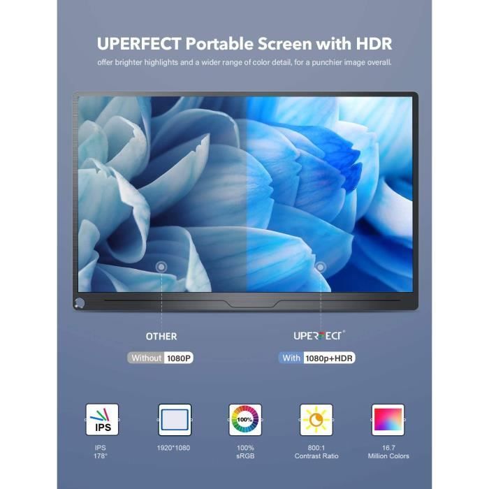 Monitor portátil USB-C com tela UPERFECT 1920x1080 IPS de 15,6