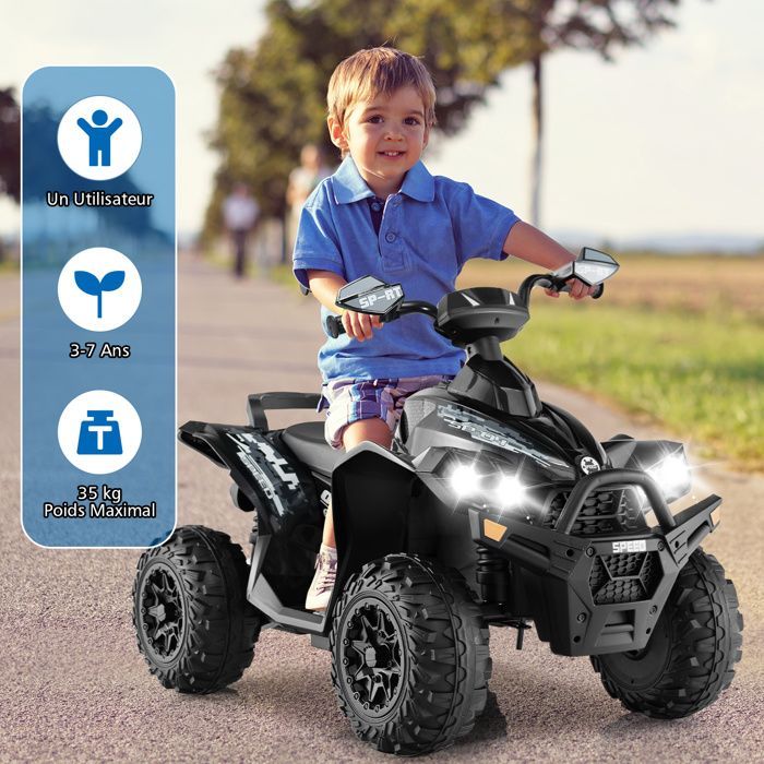 Quad eléctrico COSTWAY para niños, 12V7Ah, luces LED, música, pedales, claxon, 3-4 km/h, para niños de 3 a 8 años, negro.
