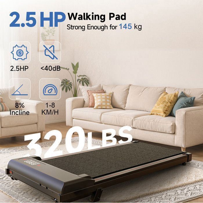 Tapis de course avec  8% d'inclinaison - 3 en 1 Tapis de marche bis 130KG - 1-8 km/h réglable - Surface 38.5 x 90 cm - Noir