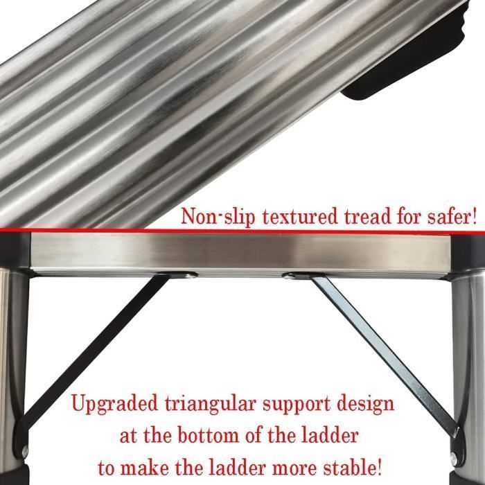 Échelle Télescopique 4,4M 14,4FT en Acier inoxydable Argent avec Crochets de Toit Telescopic Ladder Pliable Extensible Échelles