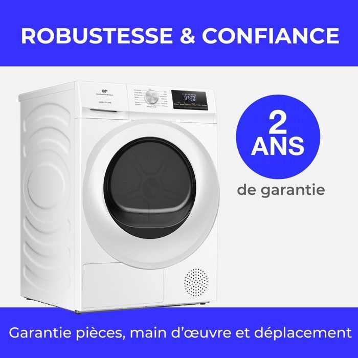 Sèche-linge pompe à chaleur - CONTINENTAL EDISON - CESL7PCWE - 7 kg - 60 cm - Classe E - Blanc