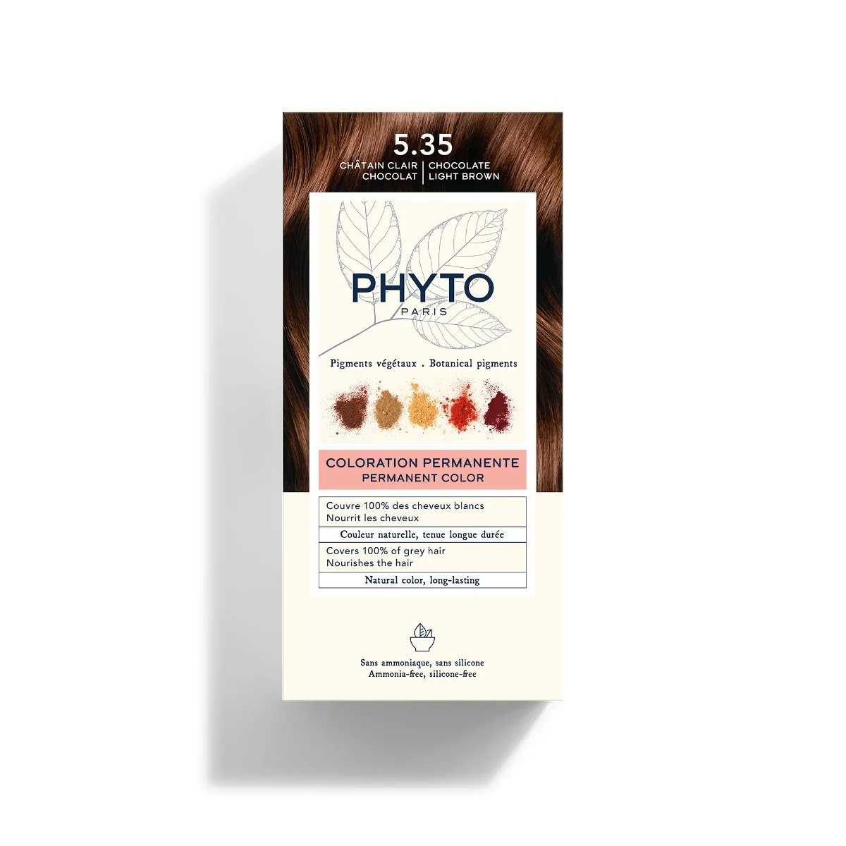 PHYTO Phytocolor 5.35 Marrón Chocolate Claro Tinte Permanente Sin Amoníaco Cobertura 100% de Canas