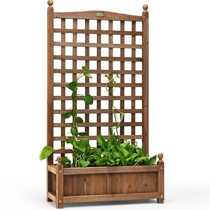 Jardinière avec Treillis - RELAX4LIFE- en Bois de Sapin - Bac à Fleurs - Trous de Drainage - Résistant aux Intempéries -64X28X120CM