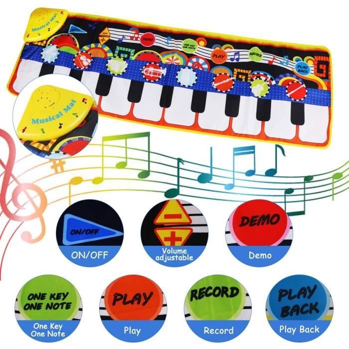 Tapis de Jeu pour Piano - Grande Jouet de Tapis de Musique - Cadeau pour Garçons et Filles