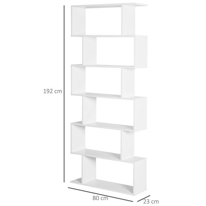 Estantería - HOMCOM - Estantería contemporánea con diseño en zigzag de 6 niveles para almacenamiento en sala de estar u oficina - madera - 80x23x192cm - blanco