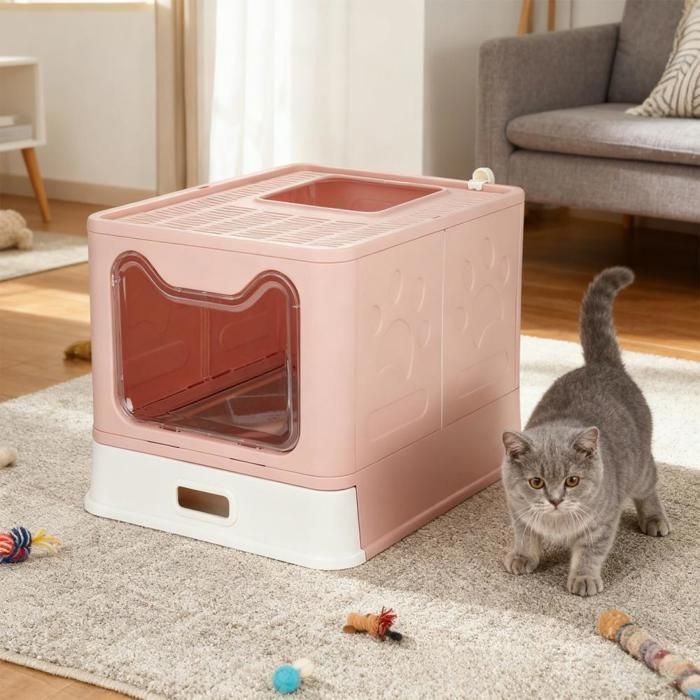 Arenero para gatos SUPFINE con 2 puertas, casita plegable para gatos con tapa y cajón, 41 × 51 × 38 cm