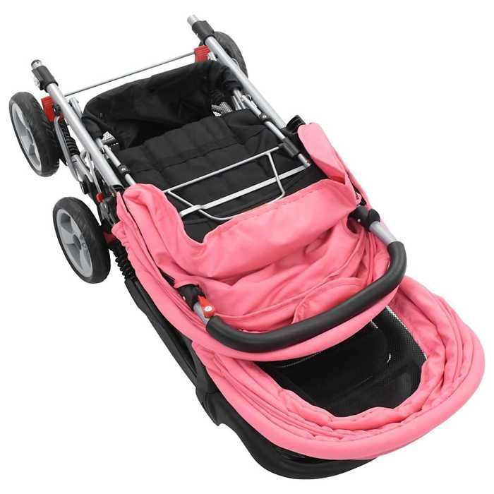 Cochecito doble - vidaXL - Rosa y negro - Acero - Diseño plegable
