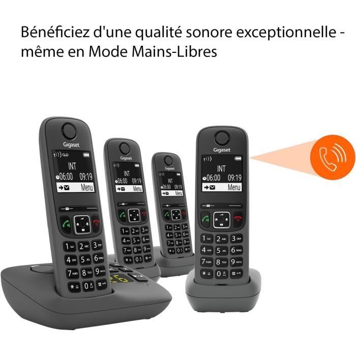 Téléphone sans fil DECT - GIGASET - A695A - 4 combinés - Répondeur intégré - Écran haut contraste